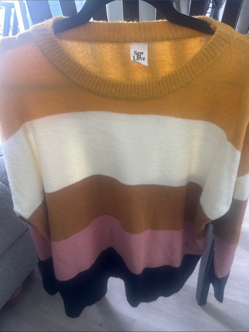 Sew In Love Multi-Striped Crewneck Sweater in Mustard, Cream, Brown, Pink, Black